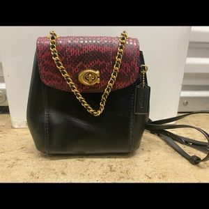 Coach purse in fuchsia snakeskin pattern NEW